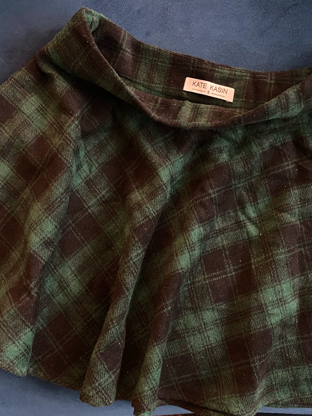 Kate Kasin Green/Black Plaid Mini Skirt